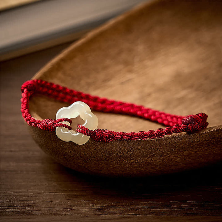 Buddha Stones Braccialetto Hetian Jade Plum Bossom portafortuna con cordino rosso - image 2