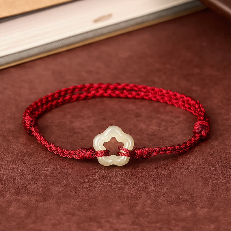 Buddha Stones Braccialetto Hetian Jade Plum Bossom portafortuna con cordino rosso - image 1