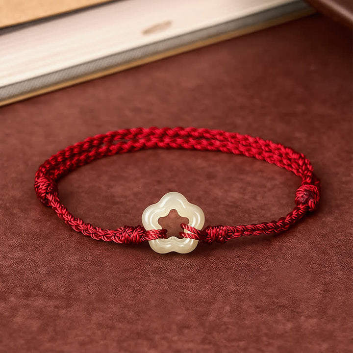 Buddha Stones Braccialetto Hetian Jade Plum Bossom portafortuna con cordino rosso - image 1