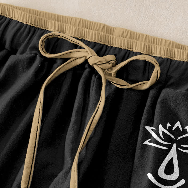 Buddha Stones Pantaloni da donna in puro cotone con elastico in vita e tasche, con motivo sacro Om Lotus e vita elasticizzata. - image 5