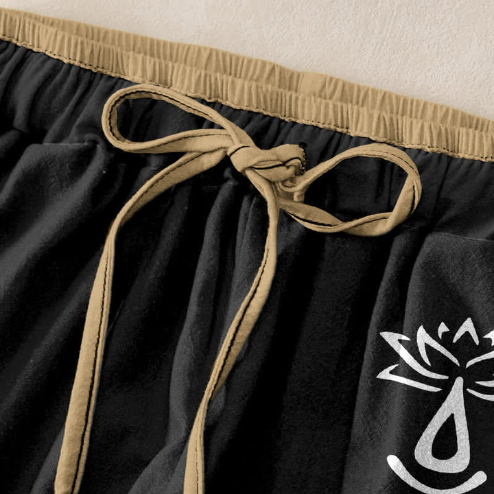 Buddha Stones Pantaloni da donna in puro cotone con elastico in vita e tasche, con motivo sacro Om Lotus e vita elasticizzata. - image 5