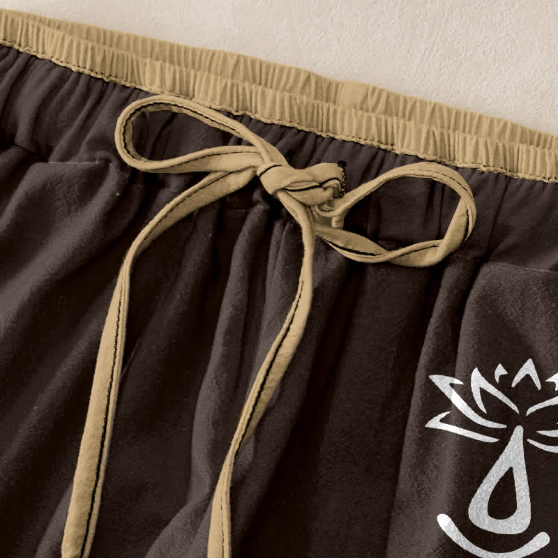 Buddha Stones Pantaloni da donna in puro cotone con elastico in vita e tasche, con motivo sacro Om Lotus e vita elasticizzata. - image 1