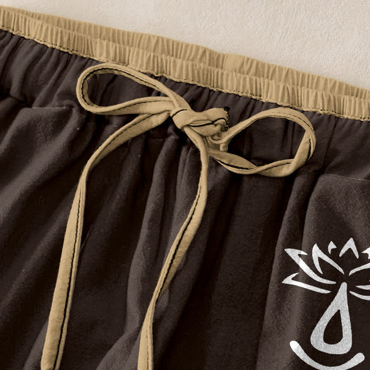 Buddha Stones Pantaloni da donna in puro cotone con elastico in vita e tasche, con motivo sacro Om Lotus e vita elasticizzata. - image 1