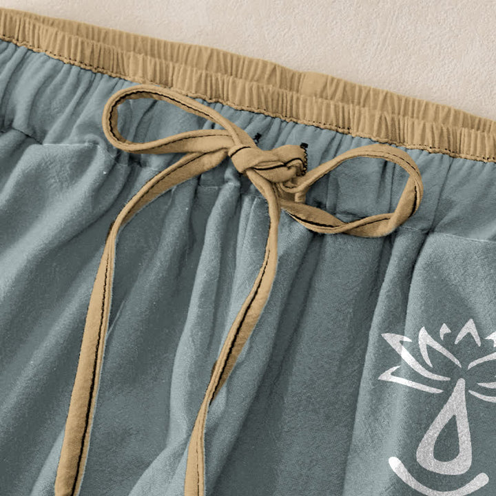 Buddha Stones Pantaloni da donna in puro cotone con elastico in vita e tasche, con motivo sacro Om Lotus e vita elasticizzata. - image 9