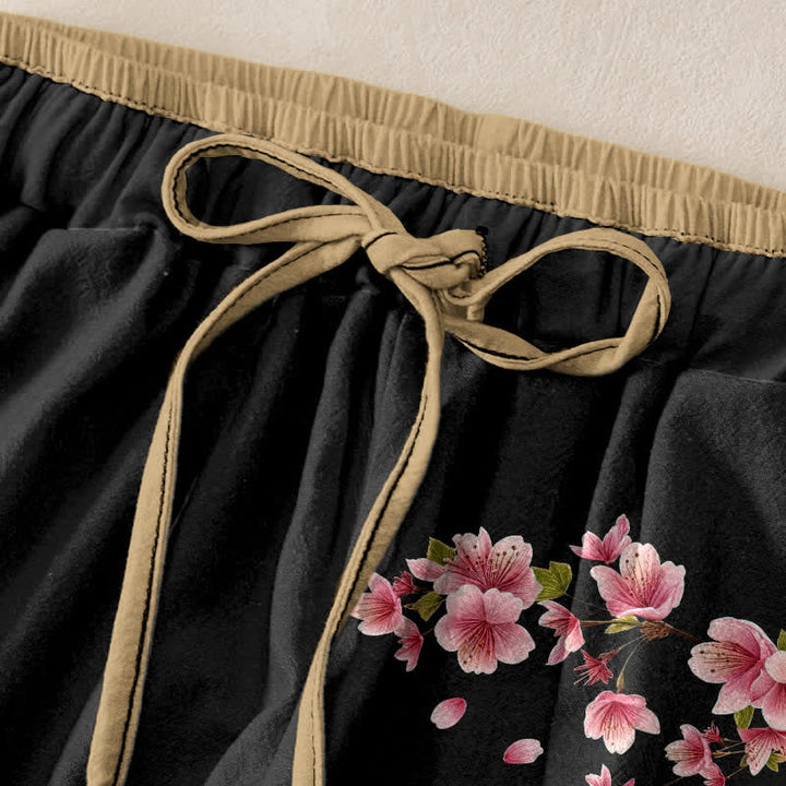 Buddha Stones Pantaloni da donna in puro cotone con elastico in vita e tasche, fantasia a fiori rosa. - image 1