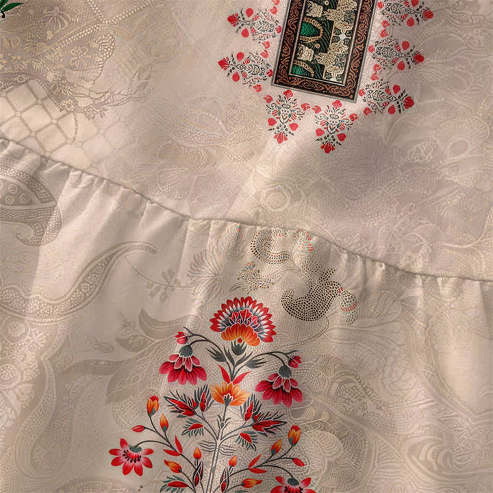 Buddha Stones Abito midi estivo da donna senza maniche con tasche, fantasia geometrica vintage e piccoli fiori rossi. - image 1