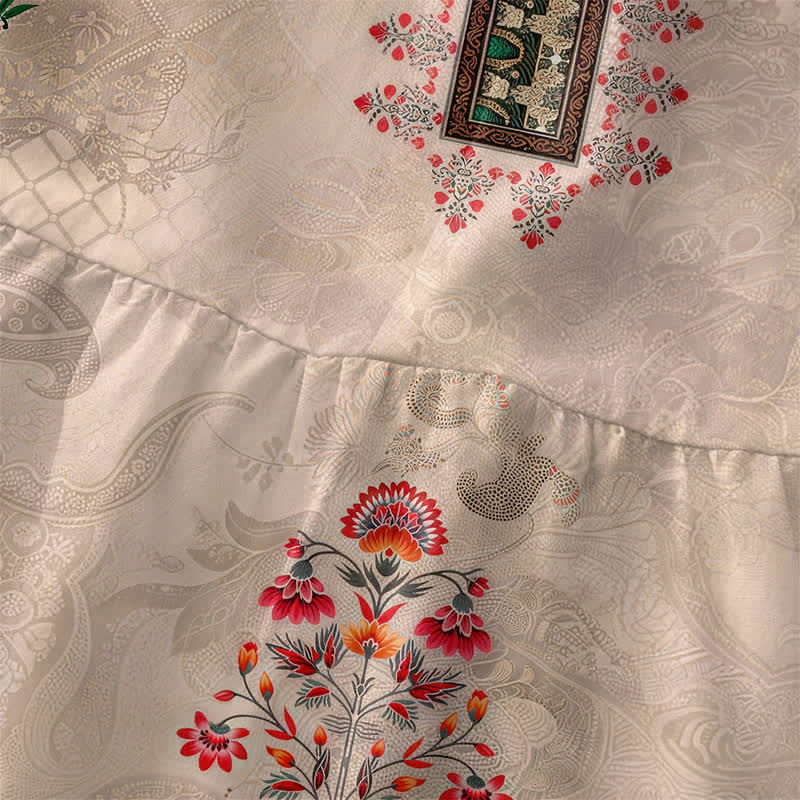 Buddha Stones Abito midi estivo da donna senza maniche con tasche, fantasia geometrica vintage e piccoli fiori rossi. - image 1