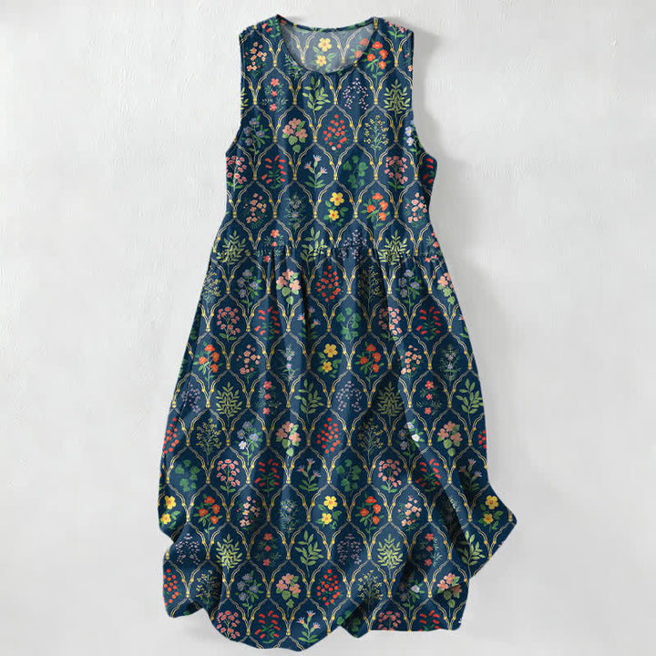 Buddha Stones Abito midi estivo casual da donna con motivo floreale e rampicante colorato, senza maniche e con tasche. - Blu notte - US16, UK/AU20, EU48 (3XL) - image 0