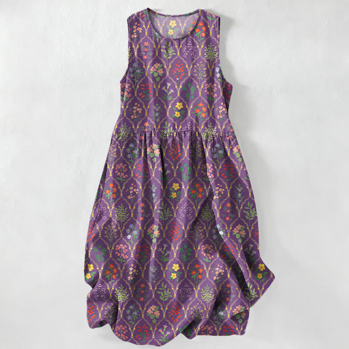 Buddha Stones Abito midi estivo casual da donna con motivo floreale e rampicante colorato, senza maniche e con tasche. - Viola - US16, UK/AU20, EU48 (3XL) - image 5