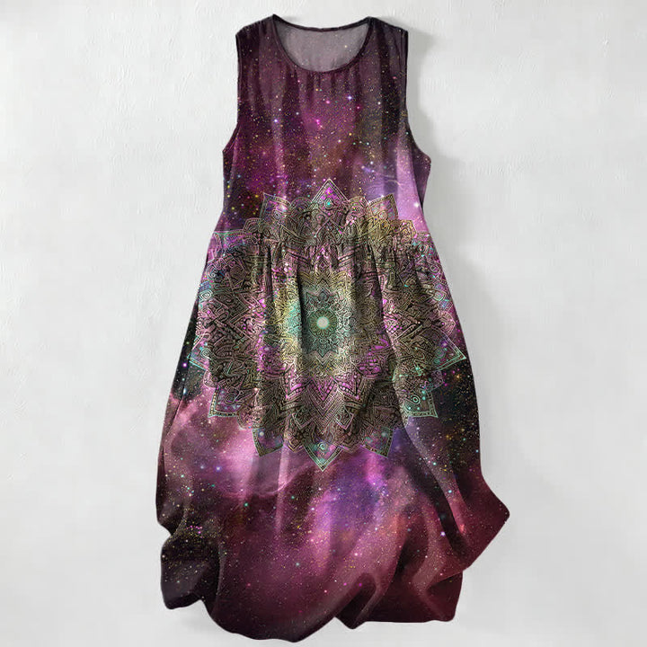 Buddha Stones Abito midi estivo casual da donna con motivo galattico mandala cosmico mandala e tasche. - Viola - US16, UK/AU20, EU48 (3XL) - image 4