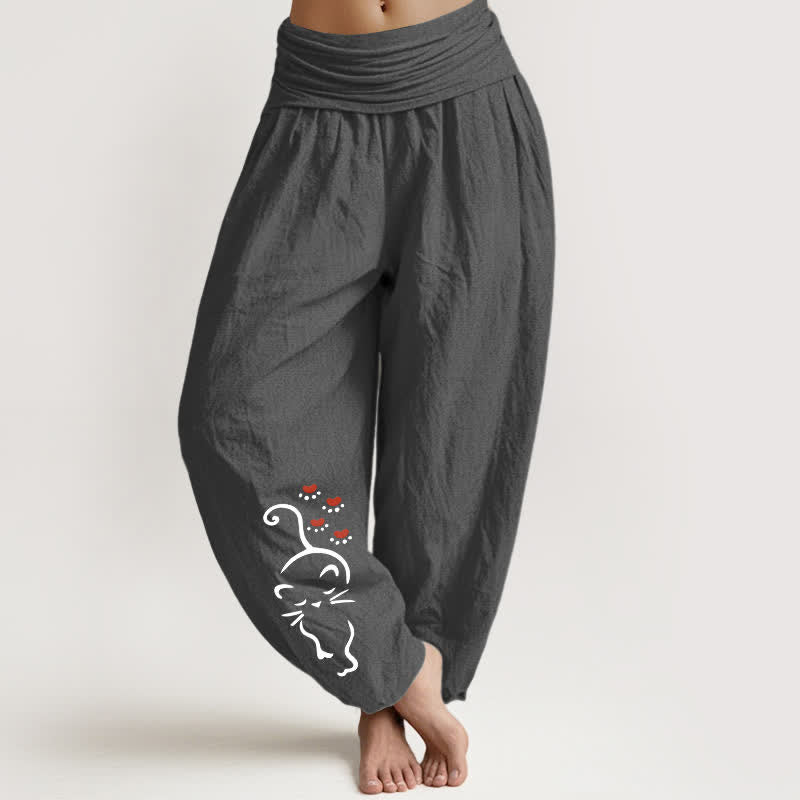 Buddha Stones Pantaloni harem da donna in puro cotone con stampa a cartoni animati e elastico in vita. - Grigio tenue - US16, UK/AU20, EU48 (3XL) - image 8