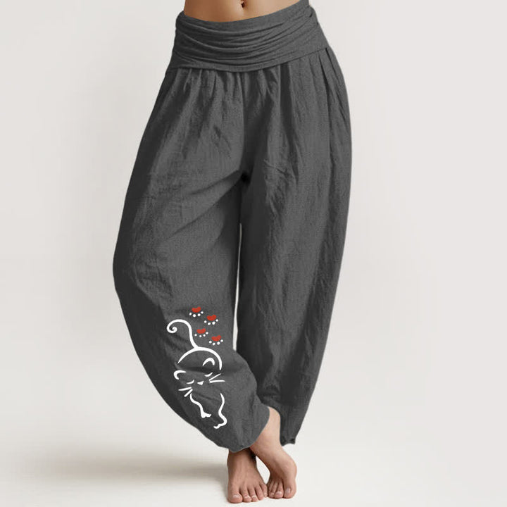Buddha Stones Pantaloni harem da donna in puro cotone con stampa a cartoni animati e elastico in vita. - Grigio tenue - US16, UK/AU20, EU48 (3XL) - image 8