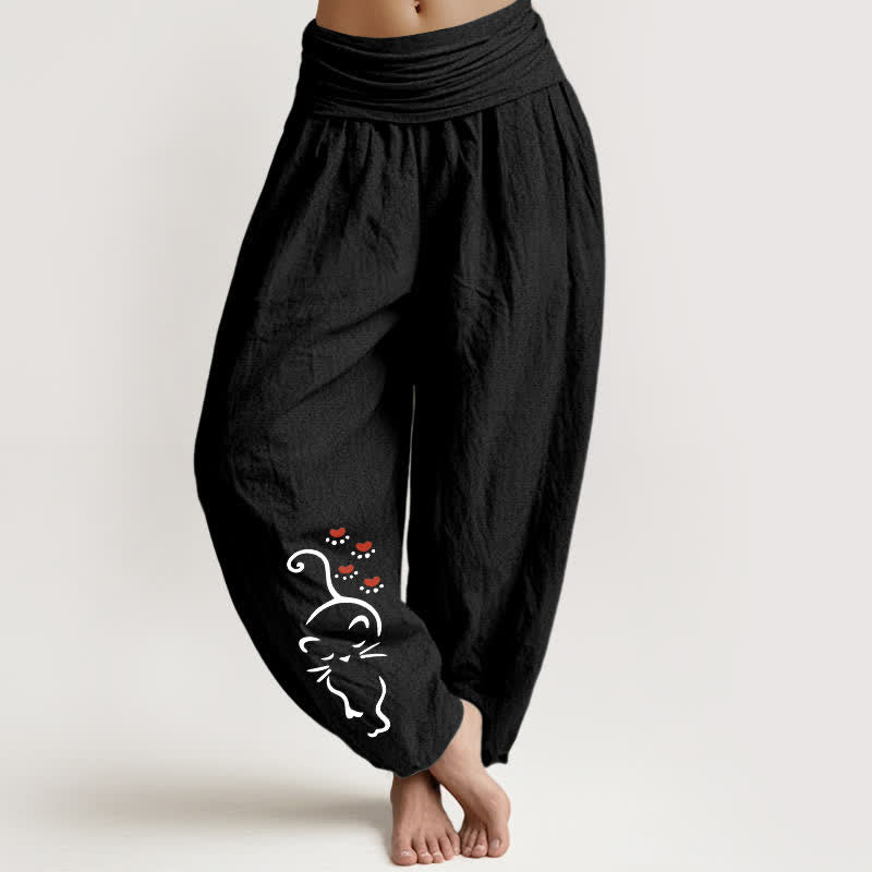 Buddha Stones Pantaloni harem da donna in puro cotone con stampa a cartoni animati e elastico in vita. - Nero - US16, UK/AU20, EU48 (3XL) - image 5