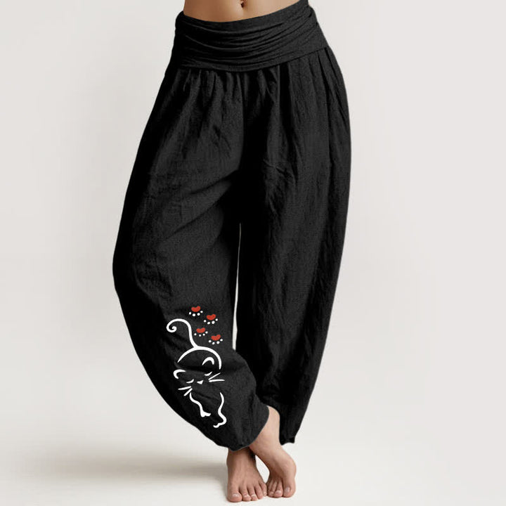 Buddha Stones Pantaloni harem da donna in puro cotone con stampa a cartoni animati e elastico in vita. - Nero - US16, UK/AU20, EU48 (3XL) - image 5