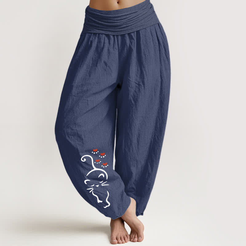 Buddha Stones Pantaloni harem da donna in puro cotone con stampa a cartoni animati e elastico in vita. - Blu ardesia scuro - US16, UK/AU20, EU48 (3XL) - image 11