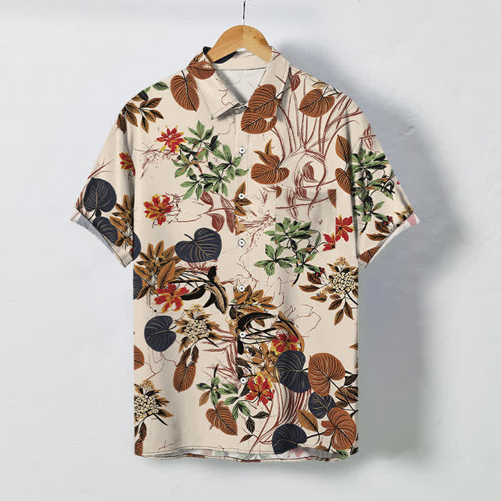 Buddha Stones Camicia da uomo a maniche corte traspirante con bottoni e motivo floreale tropicale a foglie. - Biancheria - US/UK/AU48, EU58 (4XL) - image 0