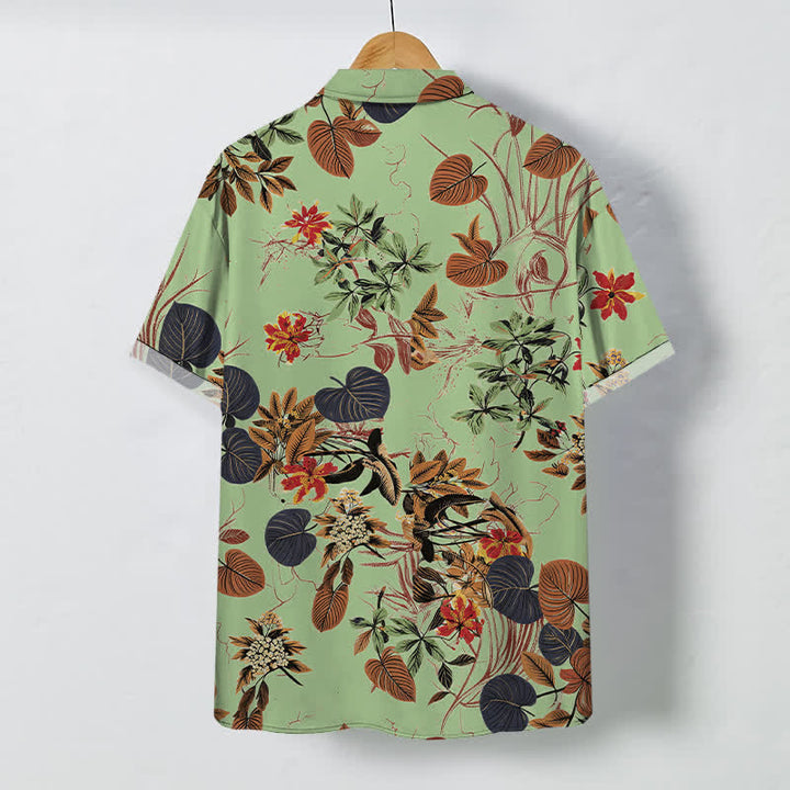 Buddha Stones Camicia da uomo a maniche corte traspirante con bottoni e motivo floreale tropicale a foglie. - image 6
