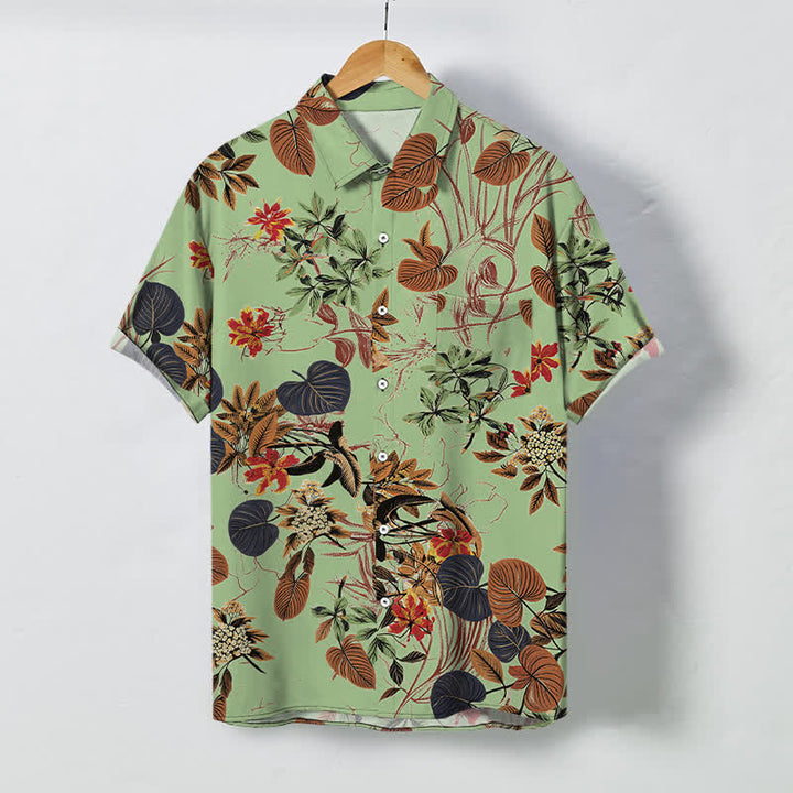 Buddha Stones Camicia da uomo a maniche corte traspirante con bottoni e motivo floreale tropicale a foglie. - Verde pallido - US/UK/AU48, EU58 (4XL) - image 5