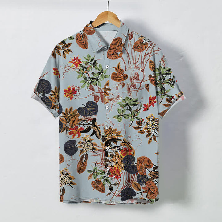Buddha Stones Camicia da uomo a maniche corte traspirante con bottoni e motivo floreale tropicale a foglie. - Blu acciaio chiaro - US/UK/AU48, EU58 (4XL) - image 7