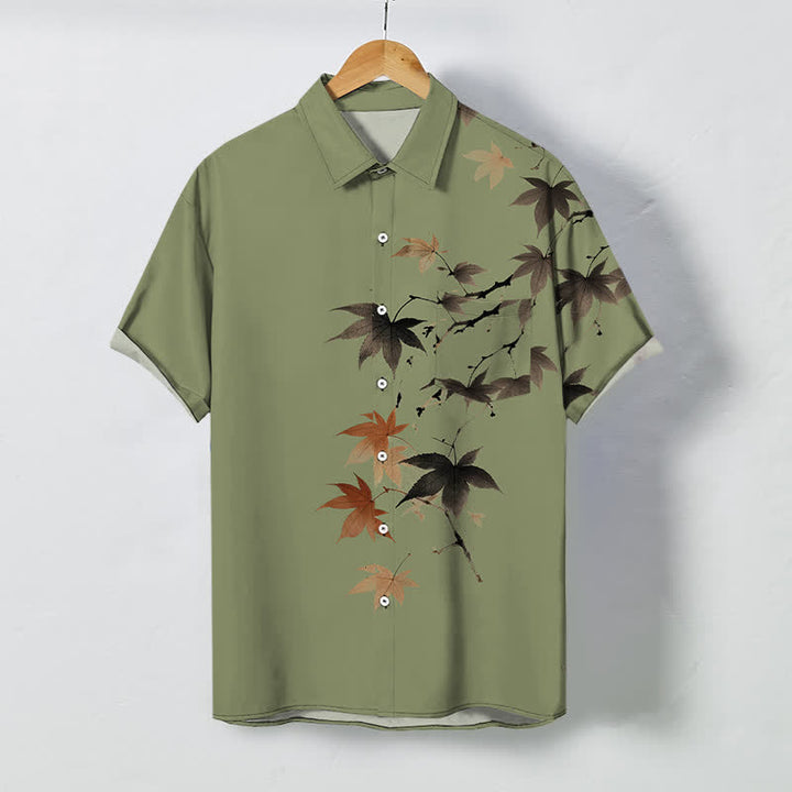 Buddha Stones Camicia da uomo a maniche corte traspirante con bottoni e motivo a rami d'acero autunnali. - Cachi scuro - US/UK/AU48, EU58 (4XL) - image 7
