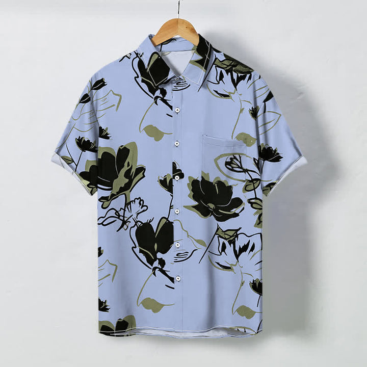 Buddha Stones Camicia da uomo a maniche corte traspirante con bottoni e motivo floreale astratto botanico. - Blu acciaio chiaro - US/UK/AU48, EU58 (4XL) - image 3