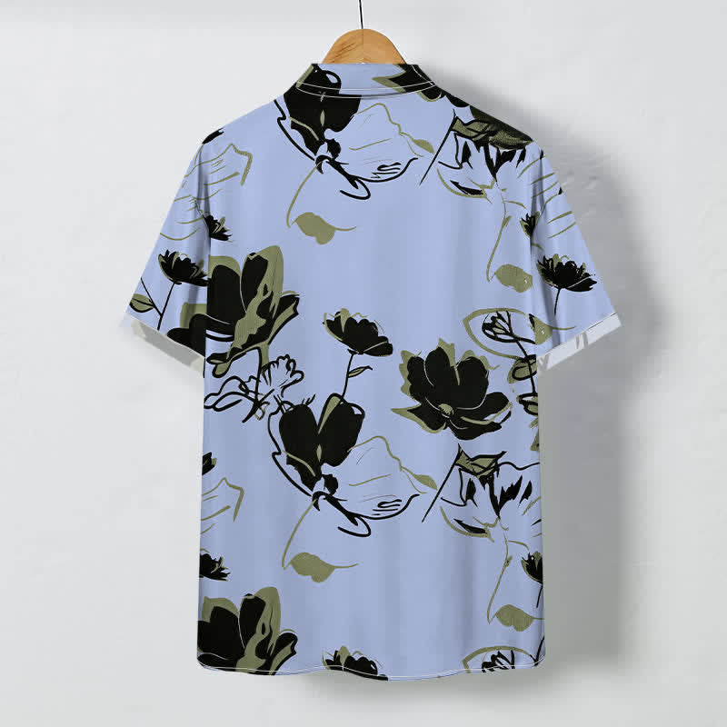 Buddha Stones Camicia da uomo a maniche corte traspirante con bottoni e motivo floreale astratto botanico. - image 4