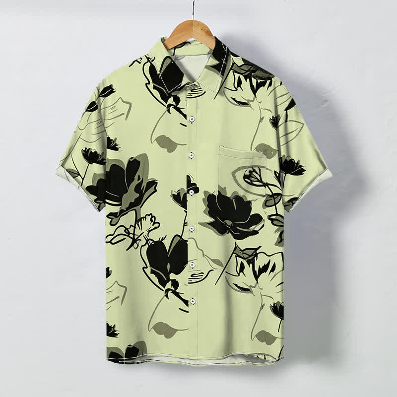 Buddha Stones Camicia da uomo a maniche corte traspirante con bottoni e motivo floreale astratto botanico. - Verde Giallo - US/UK/AU48, EU58 (4XL) - image 5