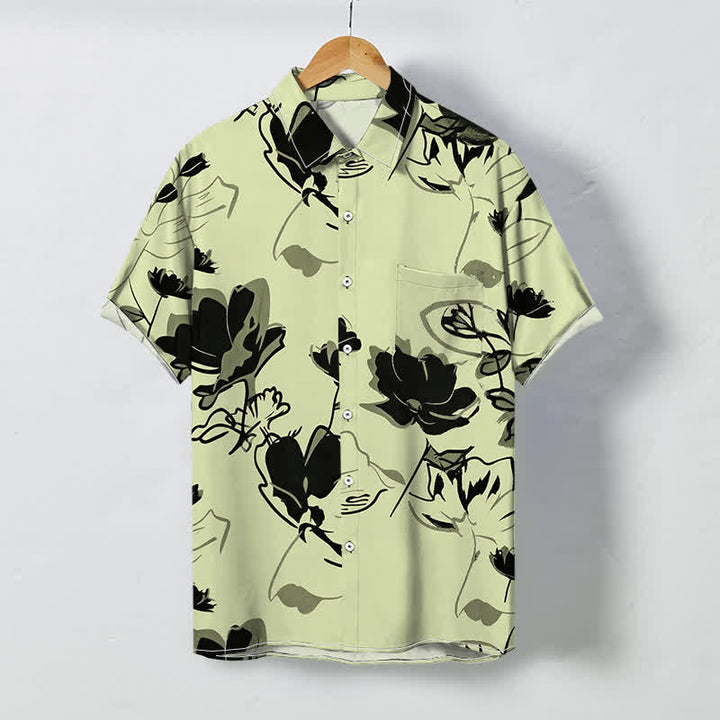 Buddha Stones Camicia da uomo a maniche corte traspirante con bottoni e motivo floreale astratto botanico. - Verde Giallo - US/UK/AU48, EU58 (4XL) - image 5