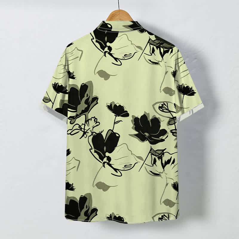 Buddha Stones Camicia da uomo a maniche corte traspirante con bottoni e motivo floreale astratto botanico. - image 6