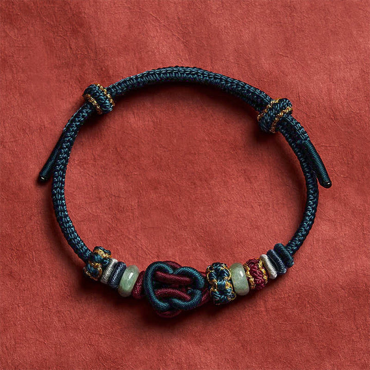 Buddha Stones Braccialetto con cordino intrecciato a mano con nodo a cuore e giada portafortuna. - Blu Rosso (Circonferenza del polso 15-19 cm) - image 15