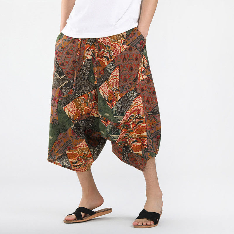 Buddha Stones Pantaloni Capri estivi in ​​stile boho casual con coulisse e geometria astratta, pantaloni harem da uomo con tasca - Perù - US/UK/AU46, EU56 (5XL) - image 0