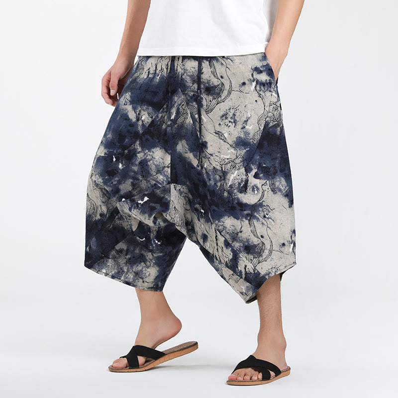 Buddha Stones Pantaloni Capri estivi in ​​stile boho casual con coulisse e geometria astratta, pantaloni harem da uomo con tasca - Gainsboro - US/UK/AU46, EU56 (5XL) - image 32
