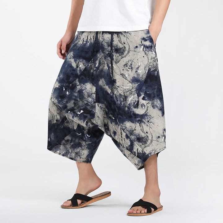Buddha Stones Pantaloni Capri estivi in ​​stile boho casual con coulisse e geometria astratta, pantaloni harem da uomo con tasca - Gainsboro - US/UK/AU46, EU56 (5XL) - image 32
