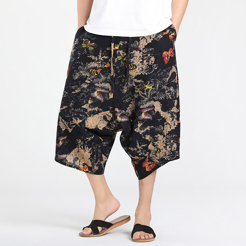 Buddha Stones Pantaloni Capri estivi in ​​stile boho casual con coulisse e geometria astratta, pantaloni harem da uomo con tasca - Nero - US/UK/AU46, EU56 (5XL) - image 24