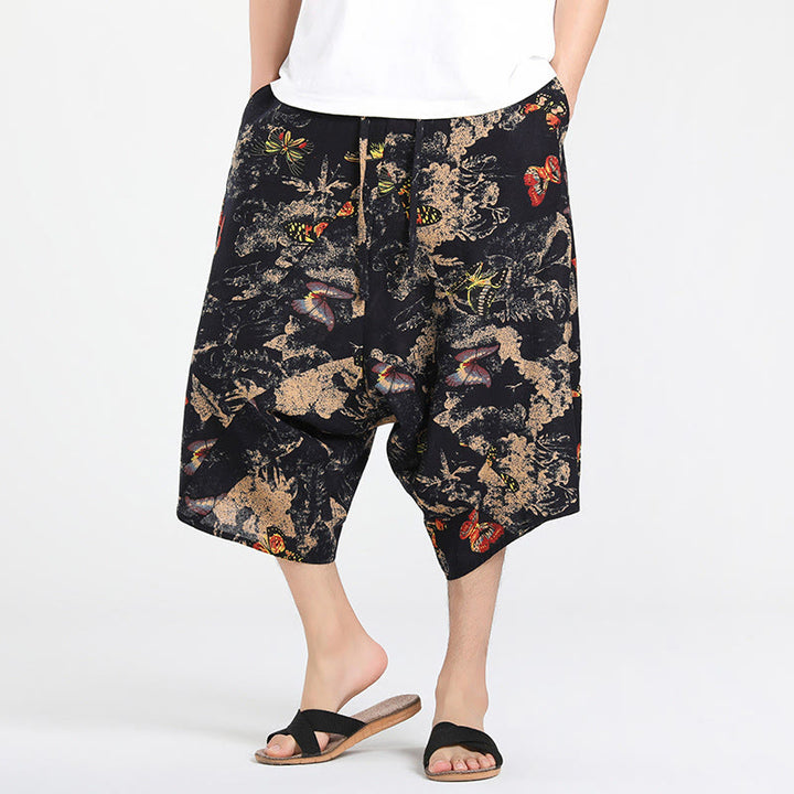 Buddha Stones Pantaloni Capri estivi in ​​stile boho casual con coulisse e geometria astratta, pantaloni harem da uomo con tasca - Nero - US/UK/AU46, EU56 (5XL) - image 24