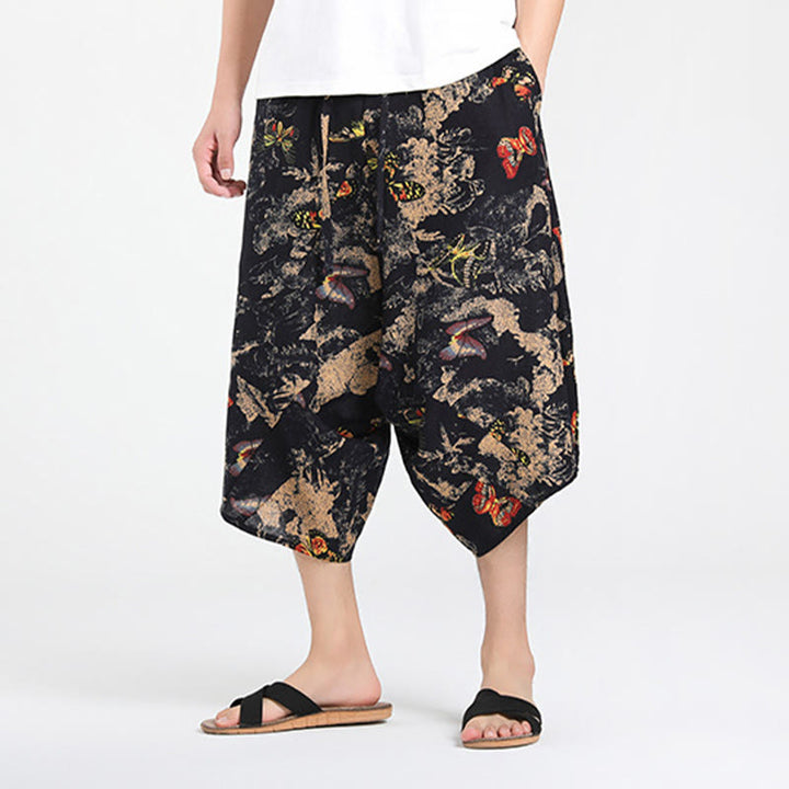 Buddha Stones Pantaloni Capri estivi in ​​stile boho casual con coulisse e geometria astratta, pantaloni harem da uomo con tasca - image 26