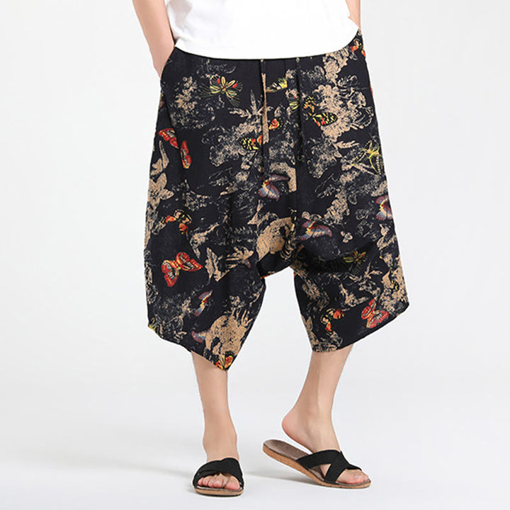 Buddha Stones Pantaloni Capri estivi in ​​stile boho casual con coulisse e geometria astratta, pantaloni harem da uomo con tasca - image 25