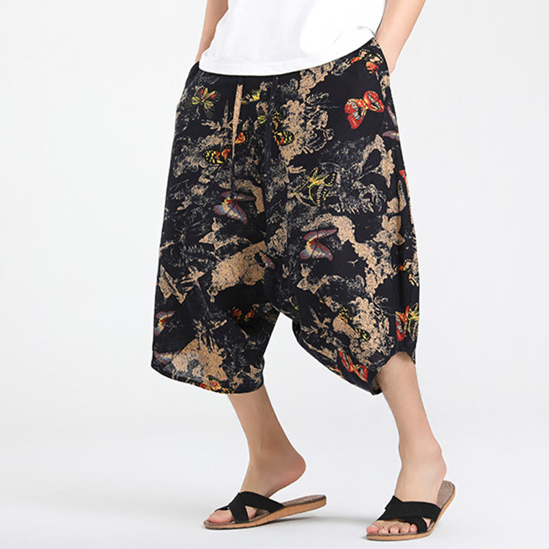 Buddha Stones Pantaloni Capri estivi in ​​stile boho casual con coulisse e geometria astratta, pantaloni harem da uomo con tasca - image 29