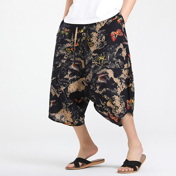 Buddha Stones Pantaloni Capri estivi in ​​stile boho casual con coulisse e geometria astratta, pantaloni harem da uomo con tasca - image 29