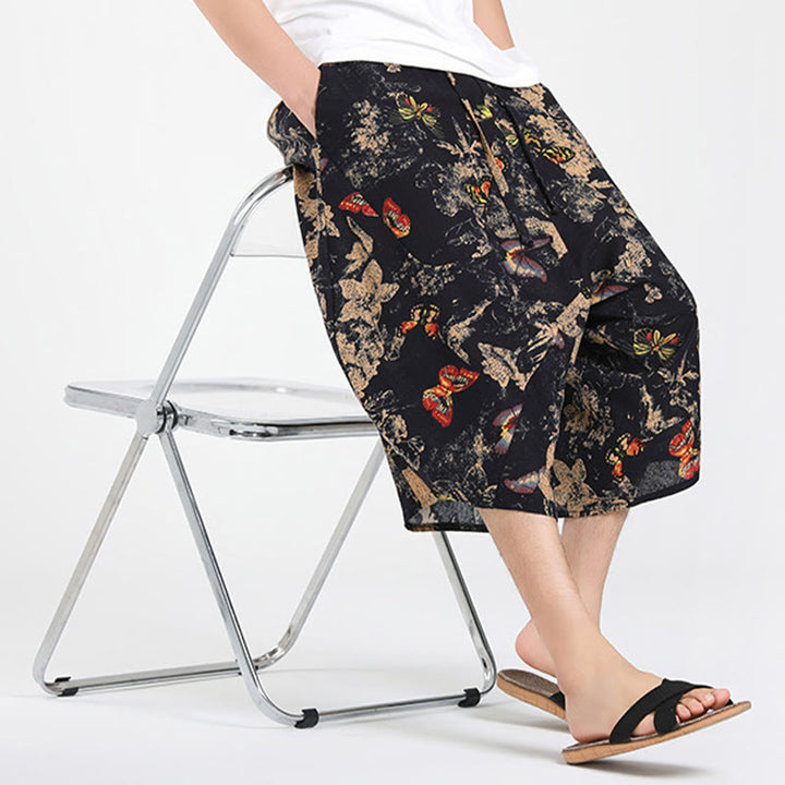 Buddha Stones Pantaloni Capri estivi in ​​stile boho casual con coulisse e geometria astratta, pantaloni harem da uomo con tasca - image 30