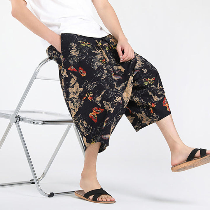 Buddha Stones Pantaloni Capri estivi in ​​stile boho casual con coulisse e geometria astratta, pantaloni harem da uomo con tasca - image 31