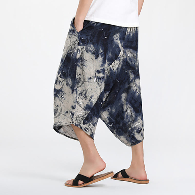 Buddha Stones Pantaloni Capri estivi in ​​stile boho casual con coulisse e geometria astratta, pantaloni harem da uomo con tasca - image 36