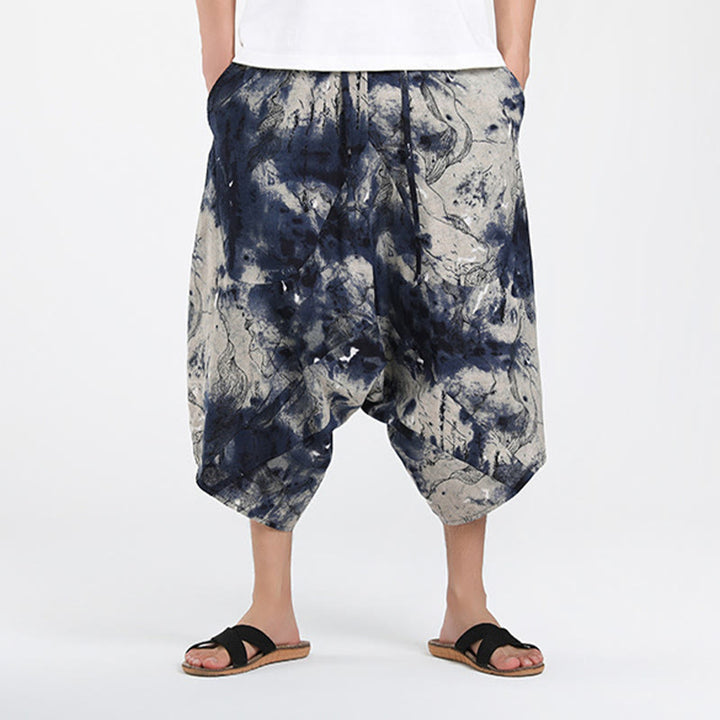 Buddha Stones Pantaloni Capri estivi in ​​stile boho casual con coulisse e geometria astratta, pantaloni harem da uomo con tasca - image 33