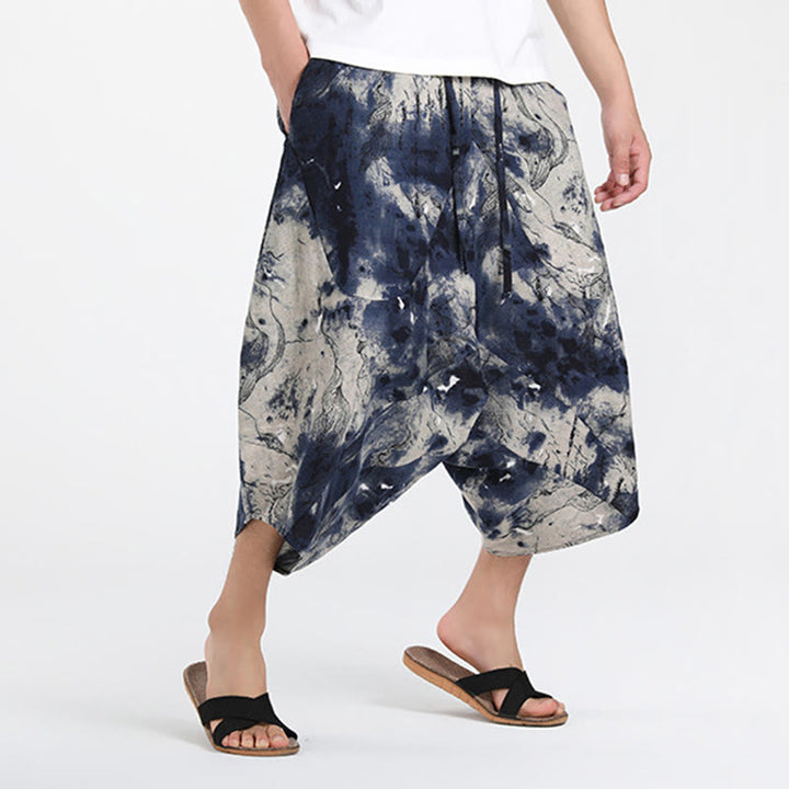 Buddha Stones Pantaloni Capri estivi in ​​stile boho casual con coulisse e geometria astratta, pantaloni harem da uomo con tasca - image 34