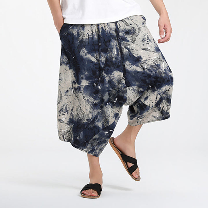 Buddha Stones Pantaloni Capri estivi in ​​stile boho casual con coulisse e geometria astratta, pantaloni harem da uomo con tasca - image 37