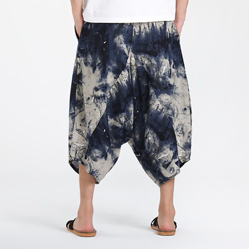 Buddha Stones Pantaloni Capri estivi in ​​stile boho casual con coulisse e geometria astratta, pantaloni harem da uomo con tasca - image 35
