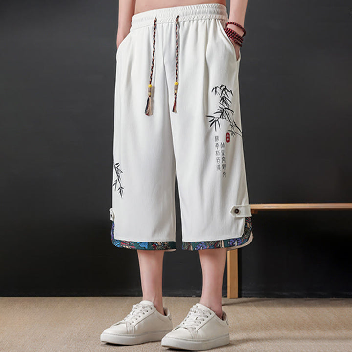 Buddha Stones Pantaloni corti da uomo estivi stile Tang, casual, con coulisse, stampa bambù, gamba dritta e tasca. - image 16