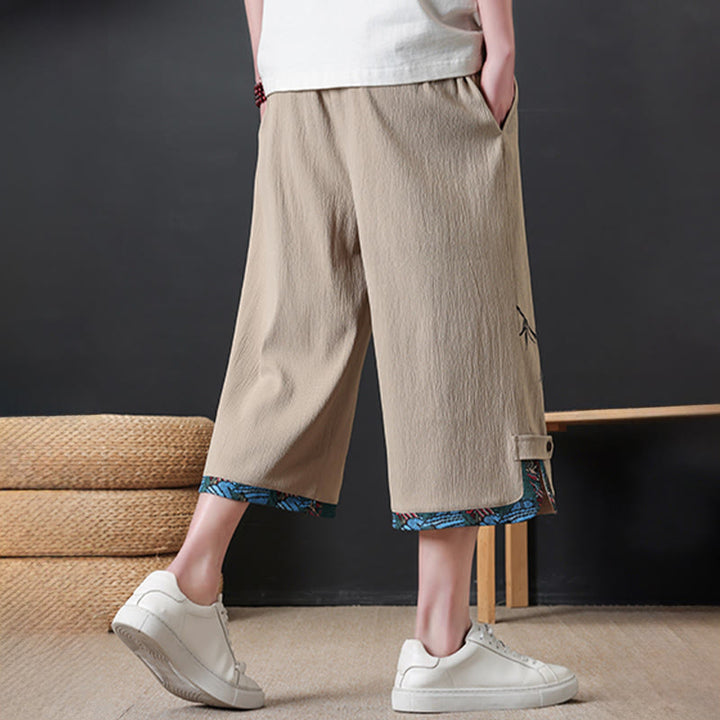 Buddha Stones Pantaloni corti da uomo estivi stile Tang, casual, con coulisse, stampa bambù, gamba dritta e tasca. - image 11