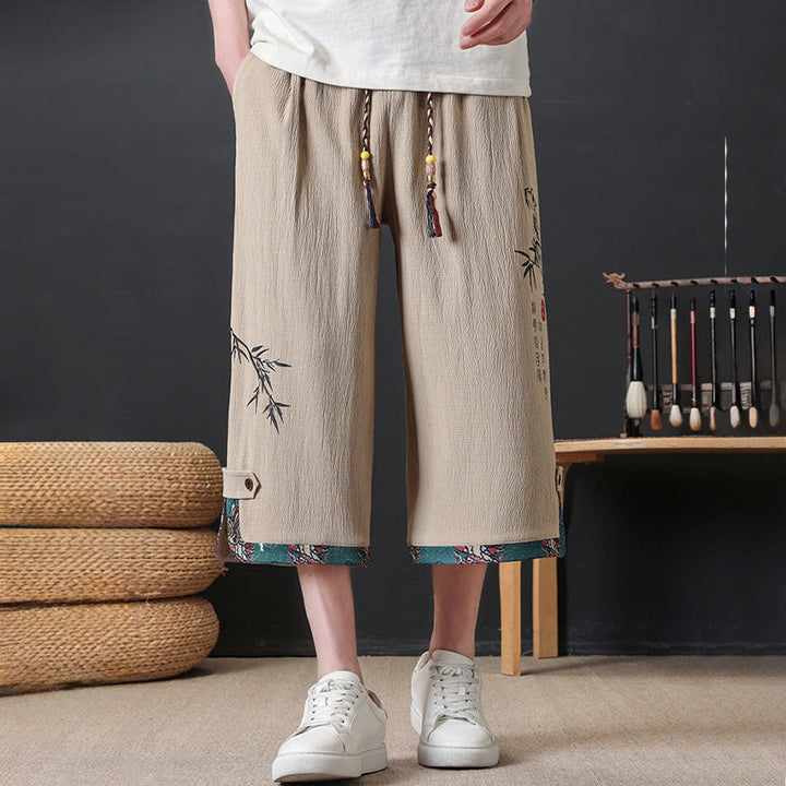 Buddha Stones Pantaloni corti da uomo estivi stile Tang, casual, con coulisse, stampa bambù, gamba dritta e tasca. - image 10