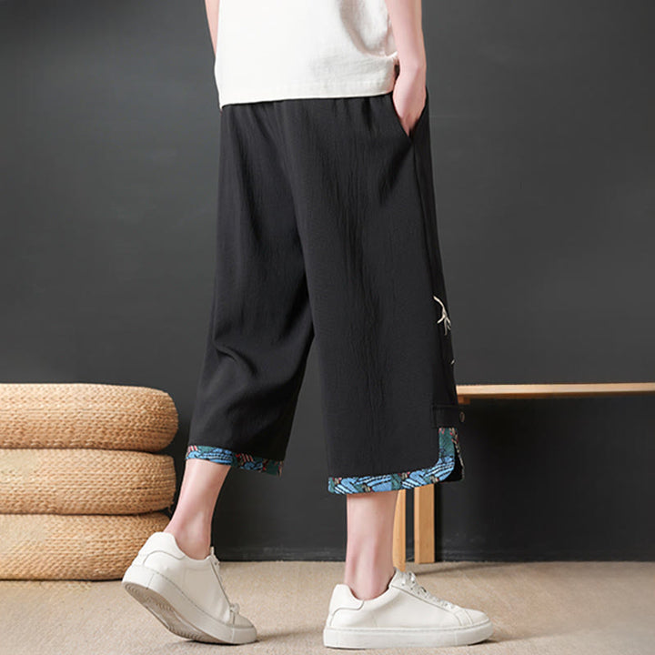 Buddha Stones Pantaloni corti da uomo estivi stile Tang, casual, con coulisse, stampa bambù, gamba dritta e tasca. - image 3